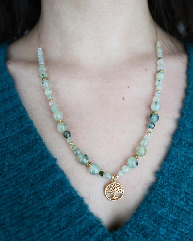 collier talisman 🧿 : arbre de vie préhnite