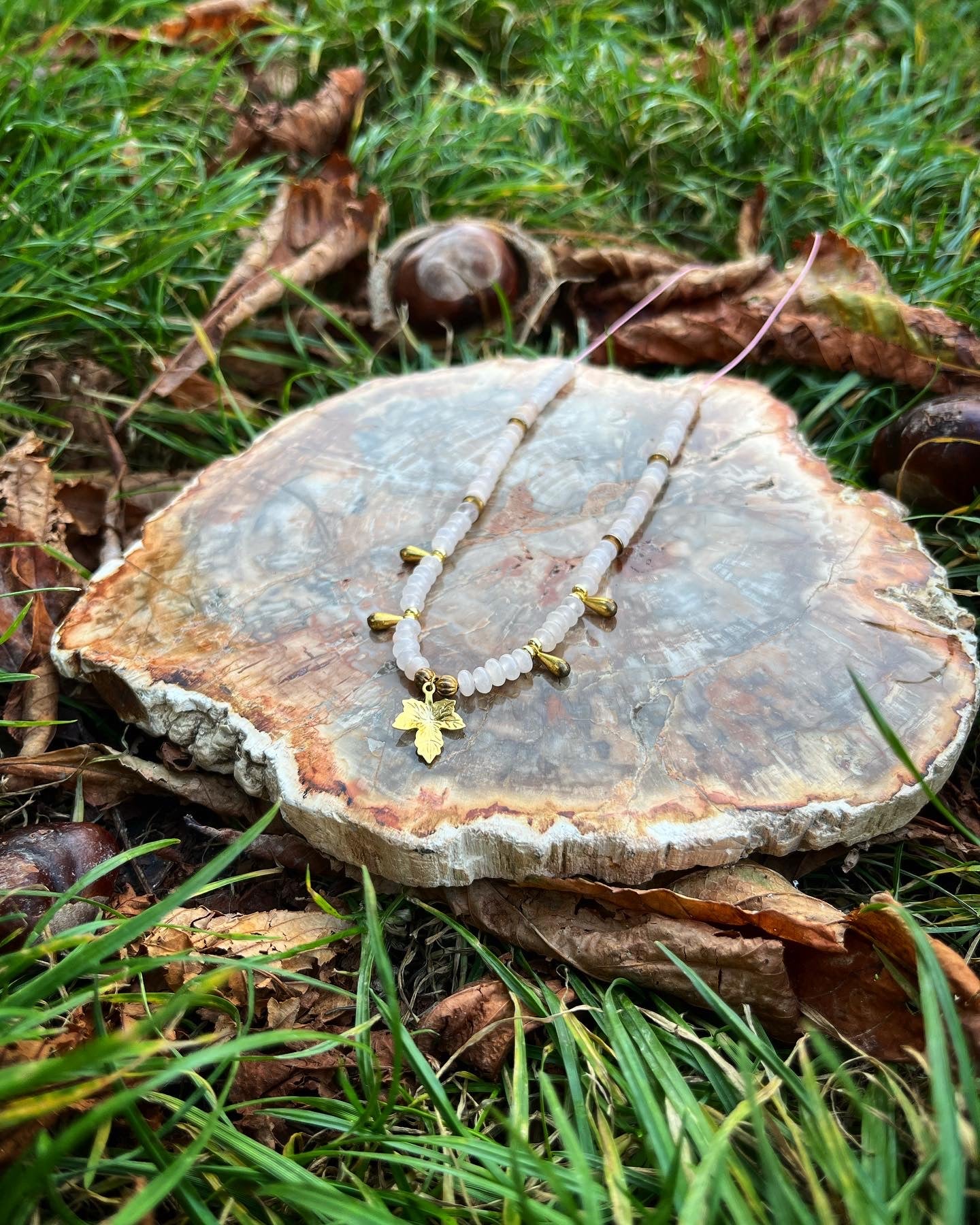 collier Automne en Aventurine rose đđ