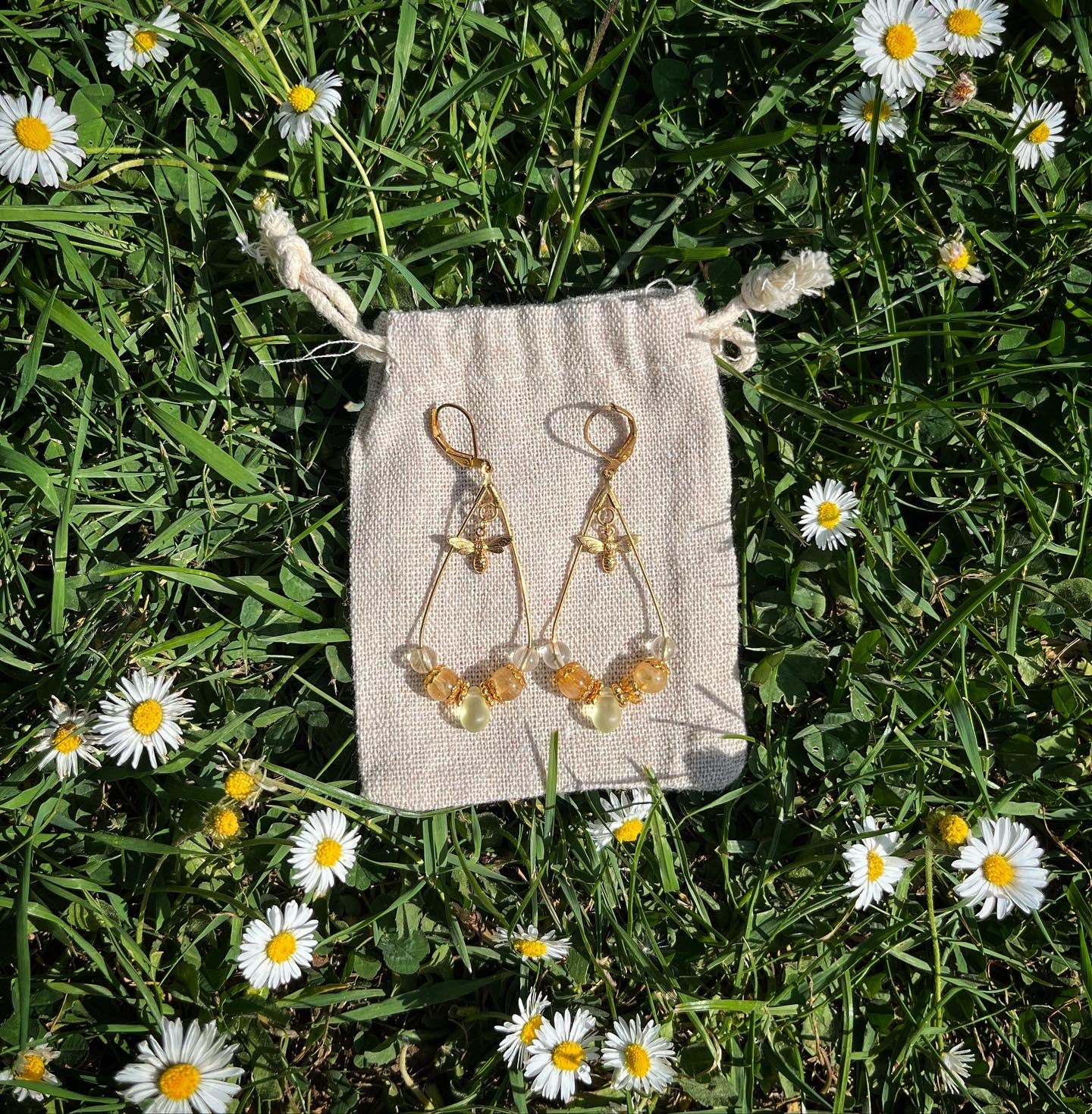 boucles d’oreilles larmes d’Aphrodite citrine/abeille 🐝💛