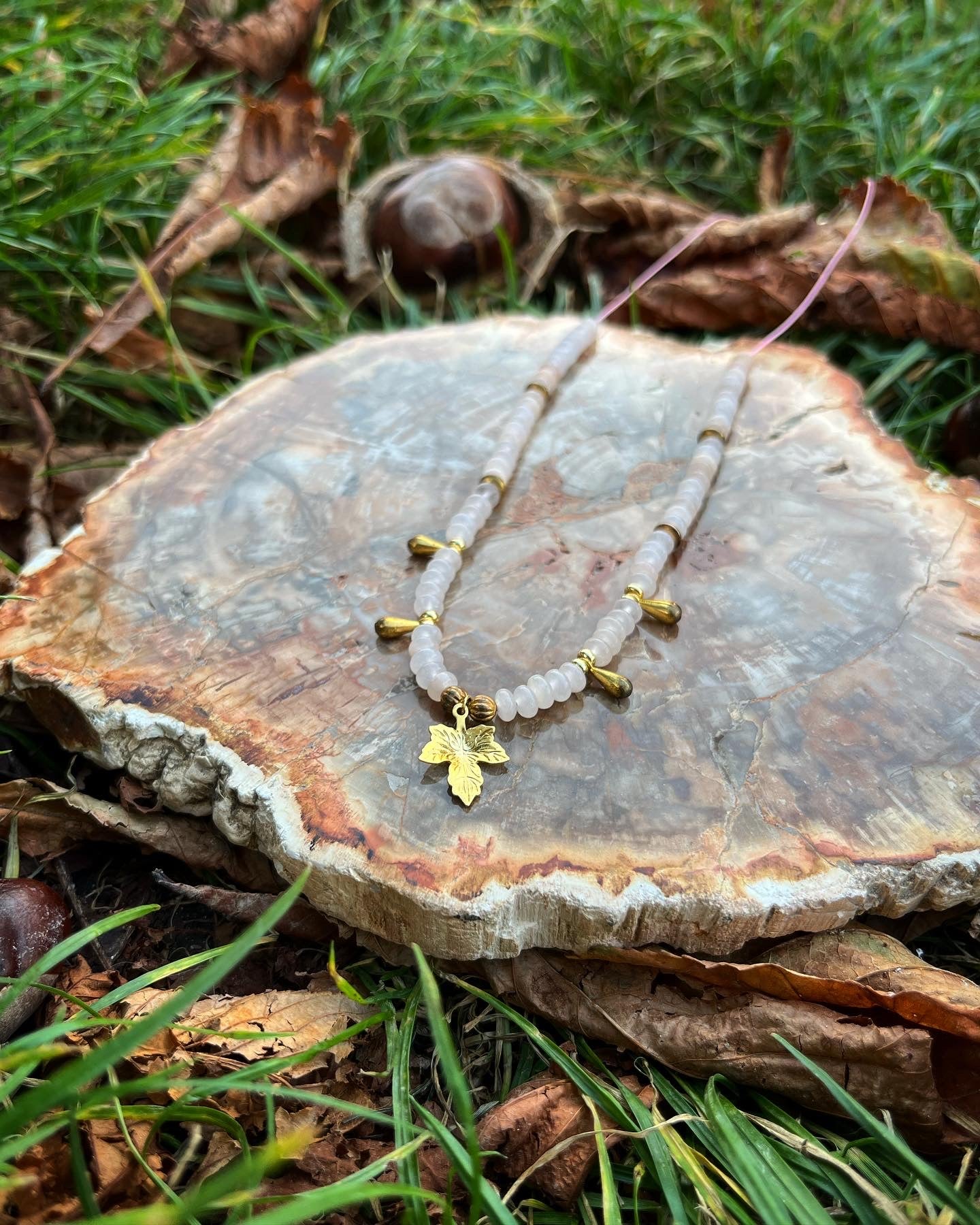 collier Automne en Aventurine rose đđ