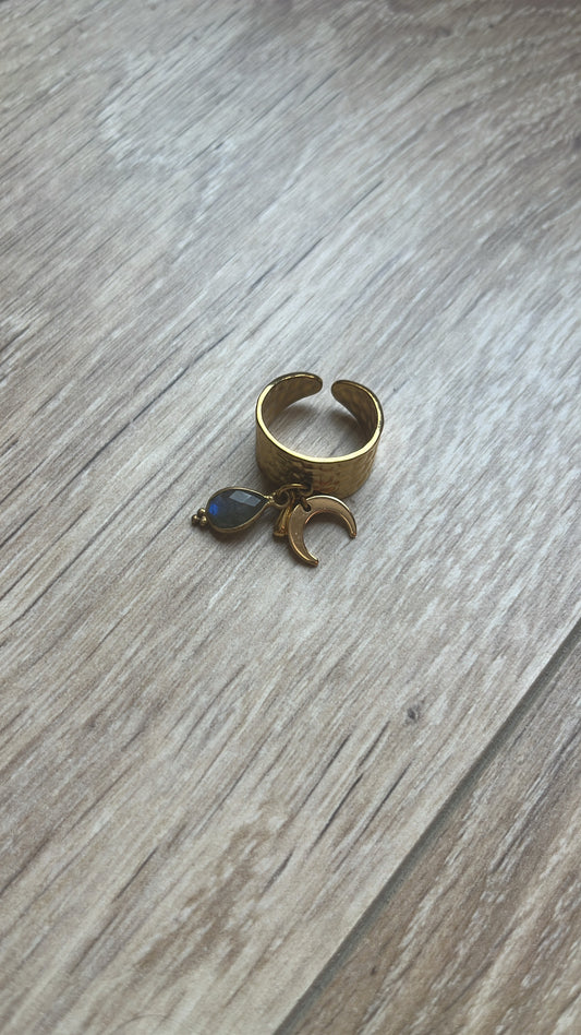 Bague Queen labradorite/corne de lune 👸🏽🩶
