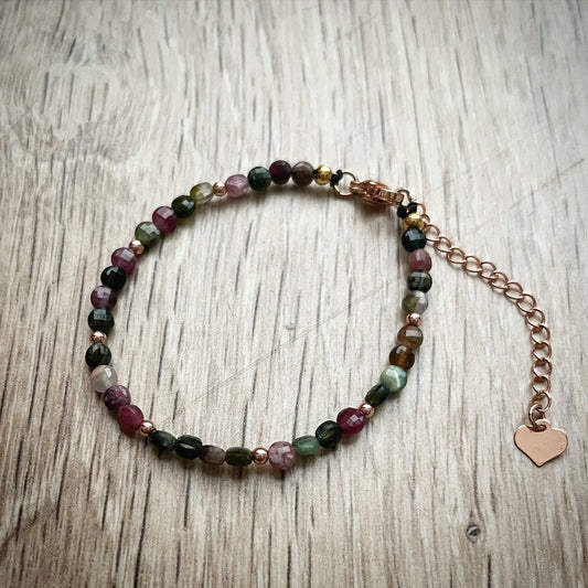 Bracelet licorne d’automne en tourmaline multicolore 🦄💚💛🩷🖤