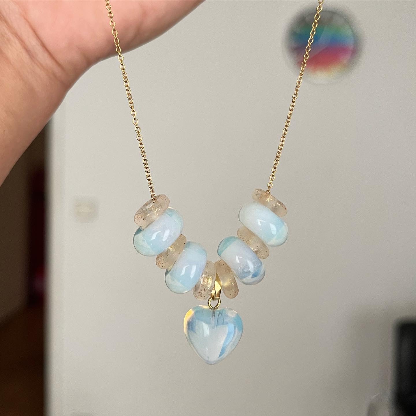 Collier heart spring white en opalite 🌼🤍