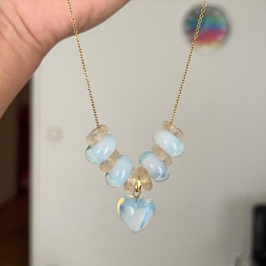 Collier heart spring white en opalite 🌼🤍