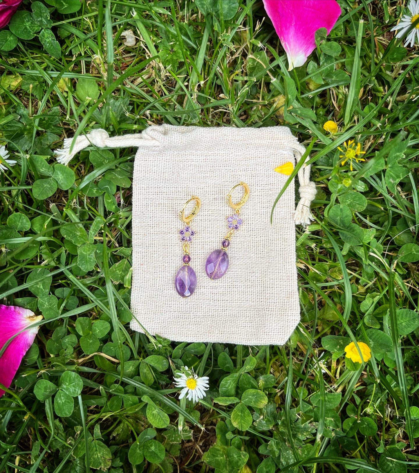 Boucles d’oreilles : princesses naturelles fleuries en améthyste 👸💜