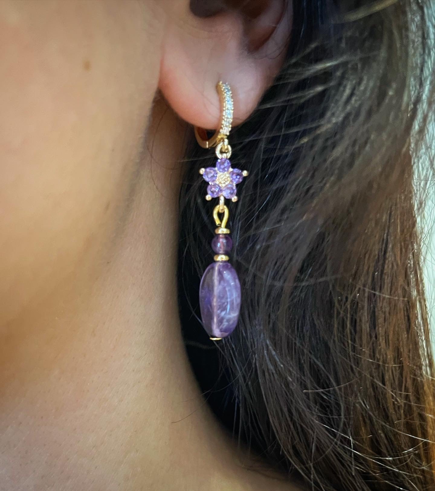 Boucles d’oreilles : princesses naturelles fleuries en améthyste 👸💜