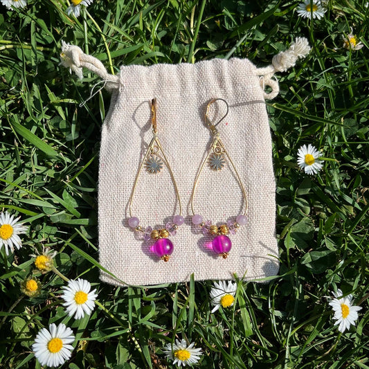 boucles d'oreilles larmes d'Aphrodite lépidolite/pâquerette 🌼💜