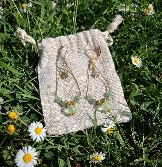 boucles d’oreilles larmes d’Aphrodite en aventurine/pâquerette 🌼💚.