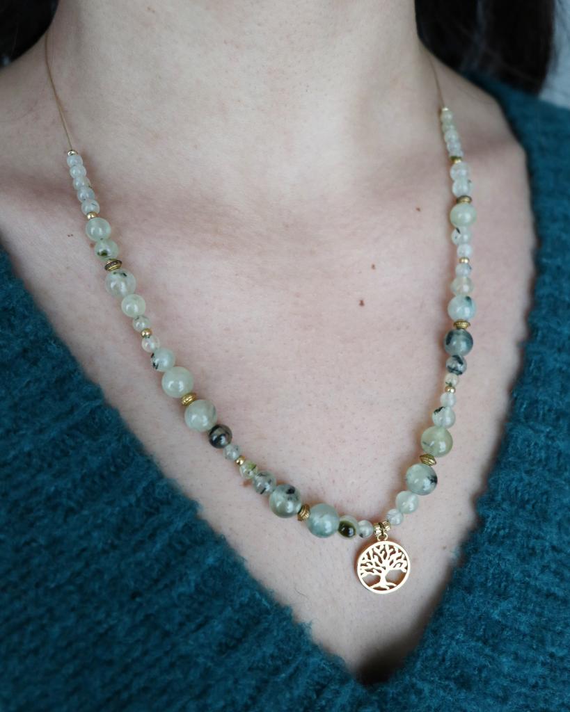 collier talisman 🧿 : arbre de vie préhnite