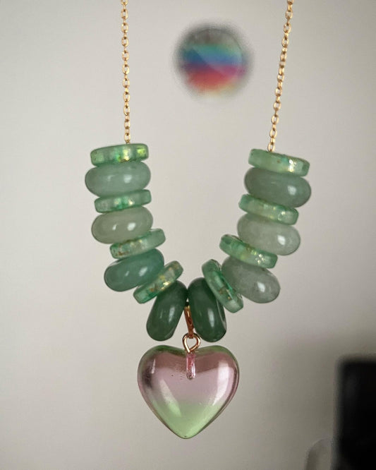 Collier Heart spring green en aventurine 🌼💚