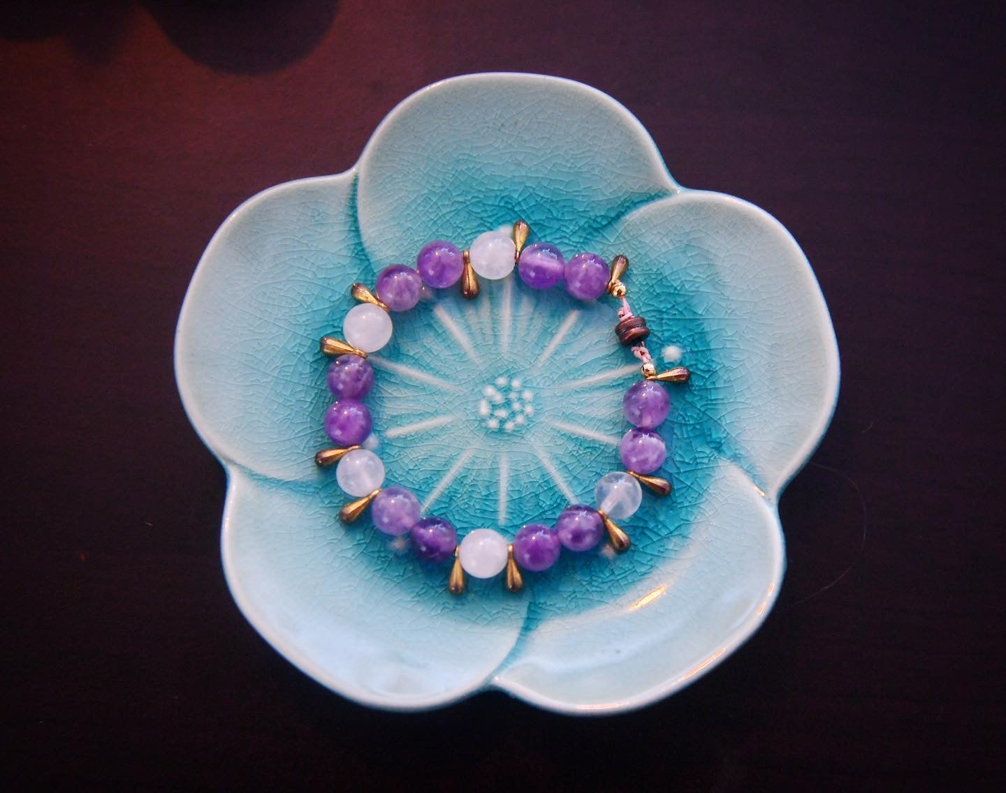 bracelet féminin sur mesure 🌸 : en quartz rose 💗 et améthyste 💜