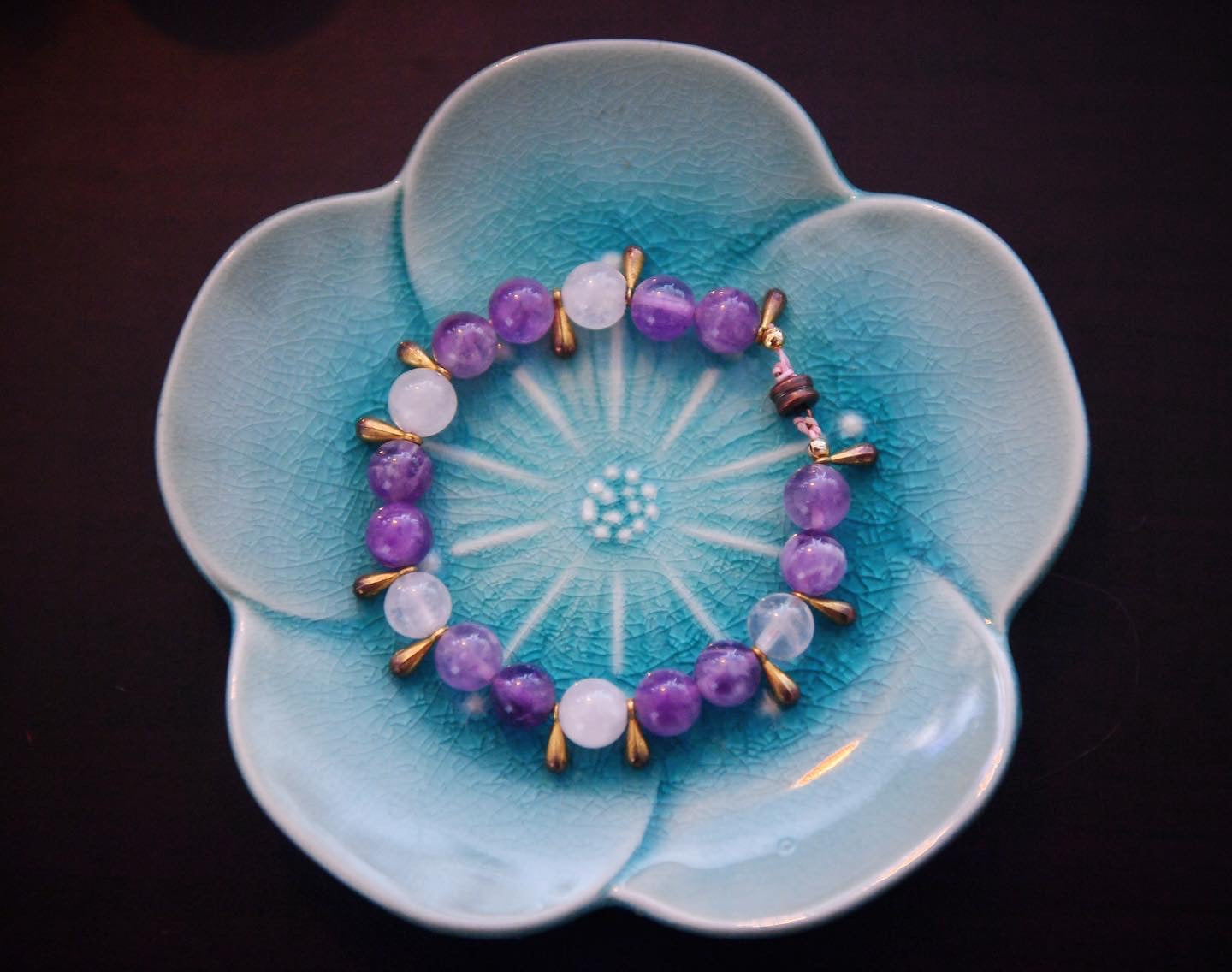 bracelet féminin sur mesure 🌸 : en quartz rose 💗 et améthyste 💜