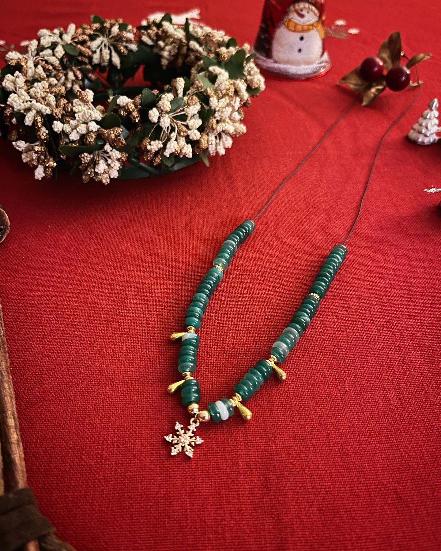 Collier en hiver en agate verte ❄️💚