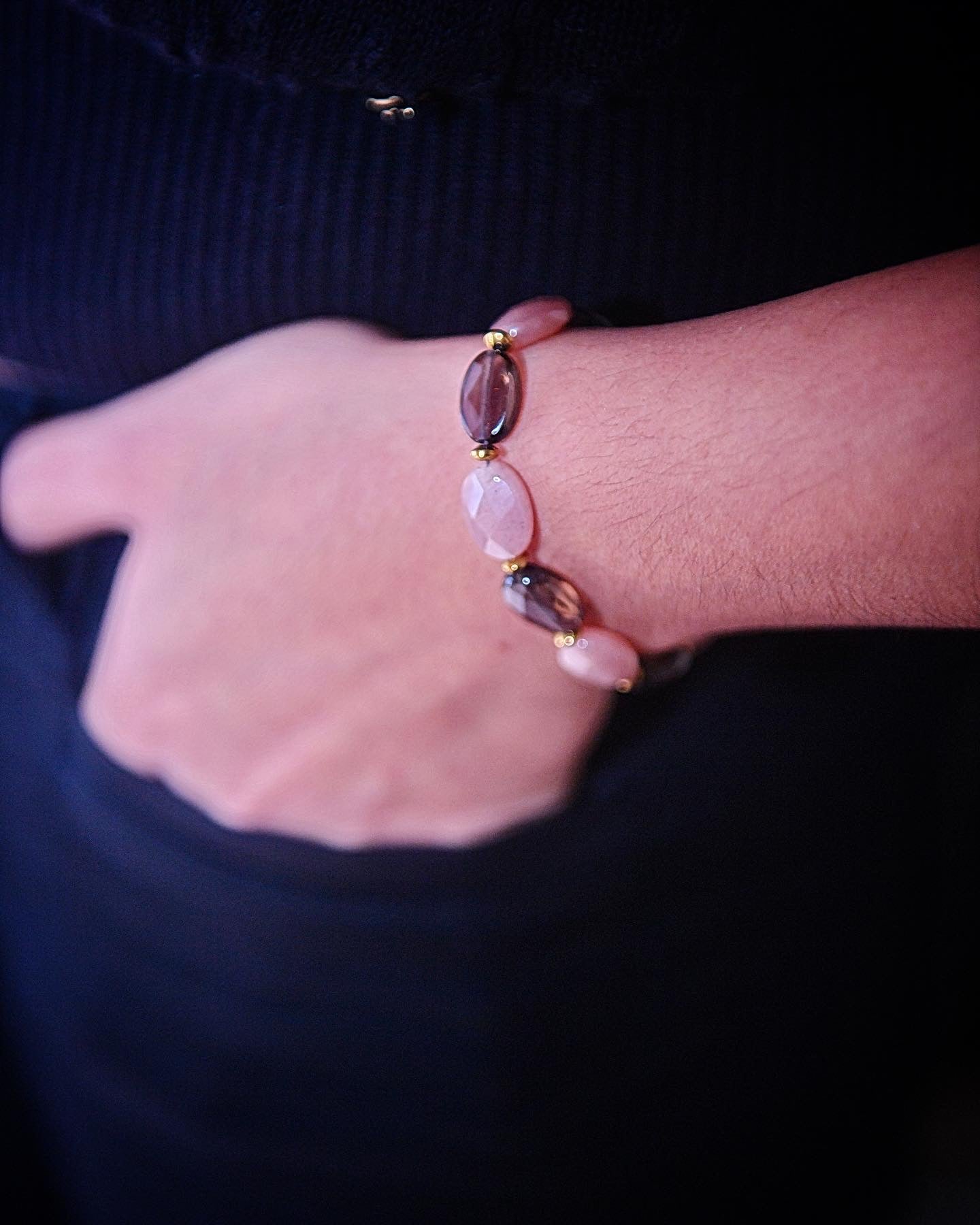 Bracelet tout est féerique en pierre de soleil et quartz fumé 🧡🖤✨