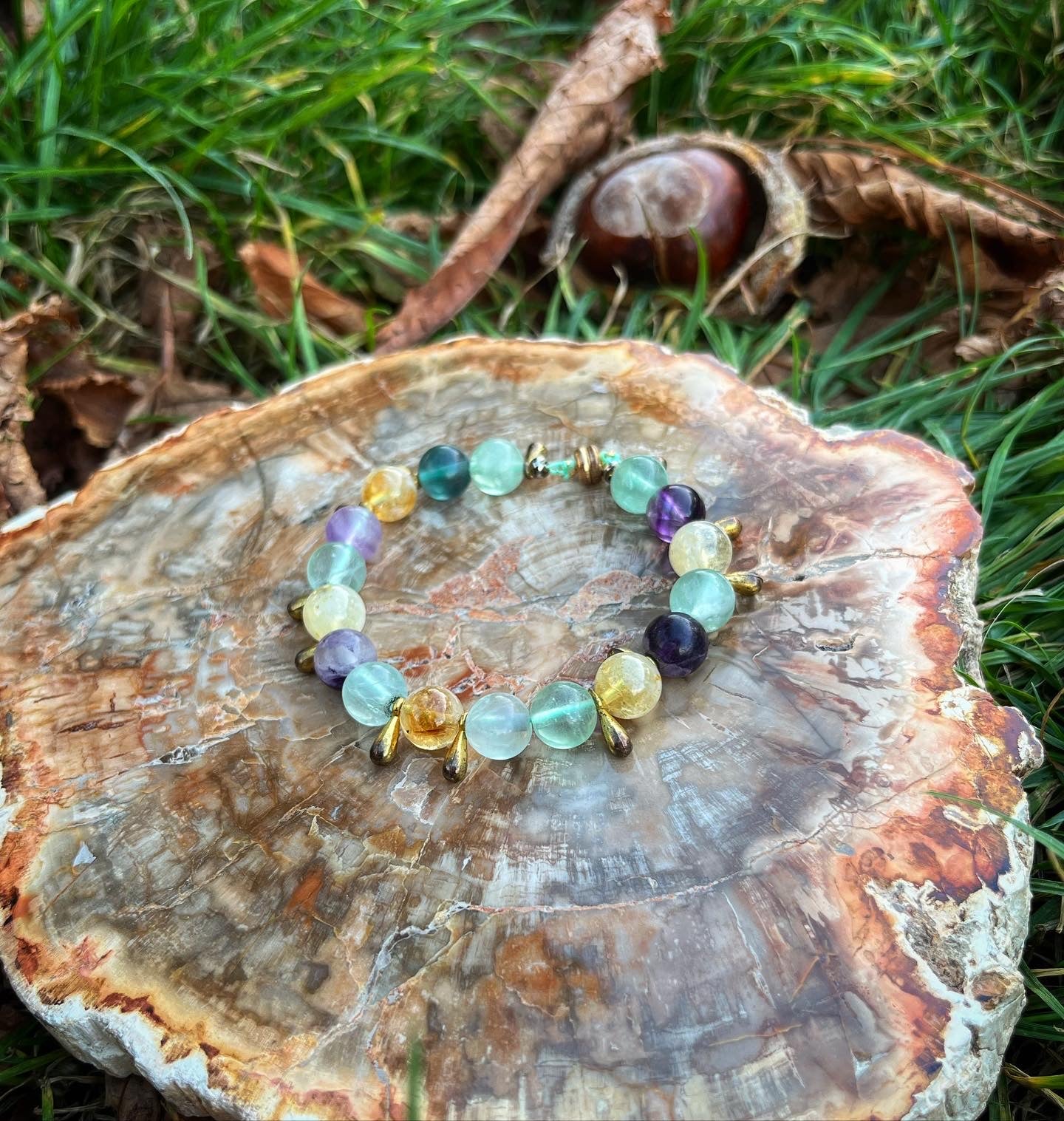 bracelet féminin sur mesure 🌸 : en citrine 💛 et fluorite 💚💜