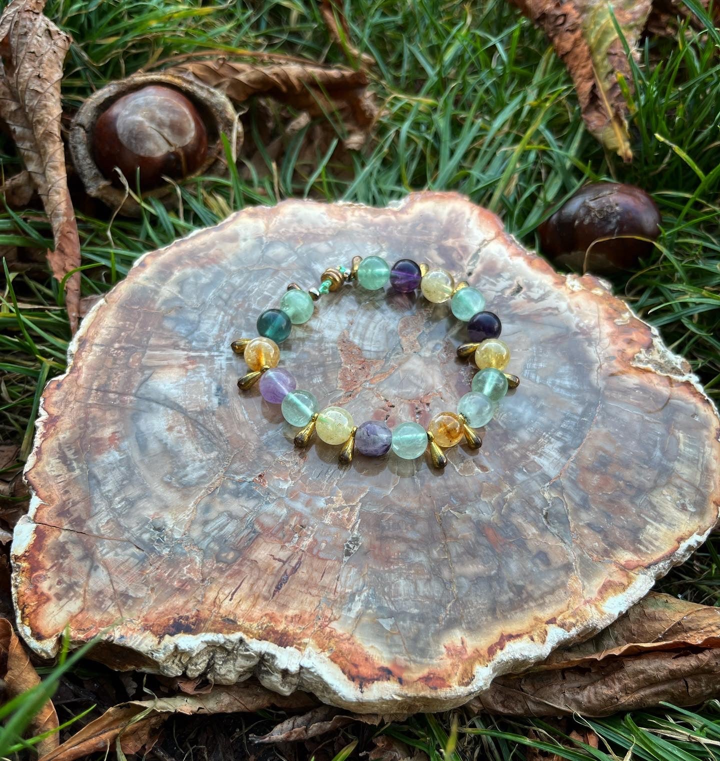 bracelet féminin sur mesure 🌸 : en citrine 💛 et fluorite 💚💜