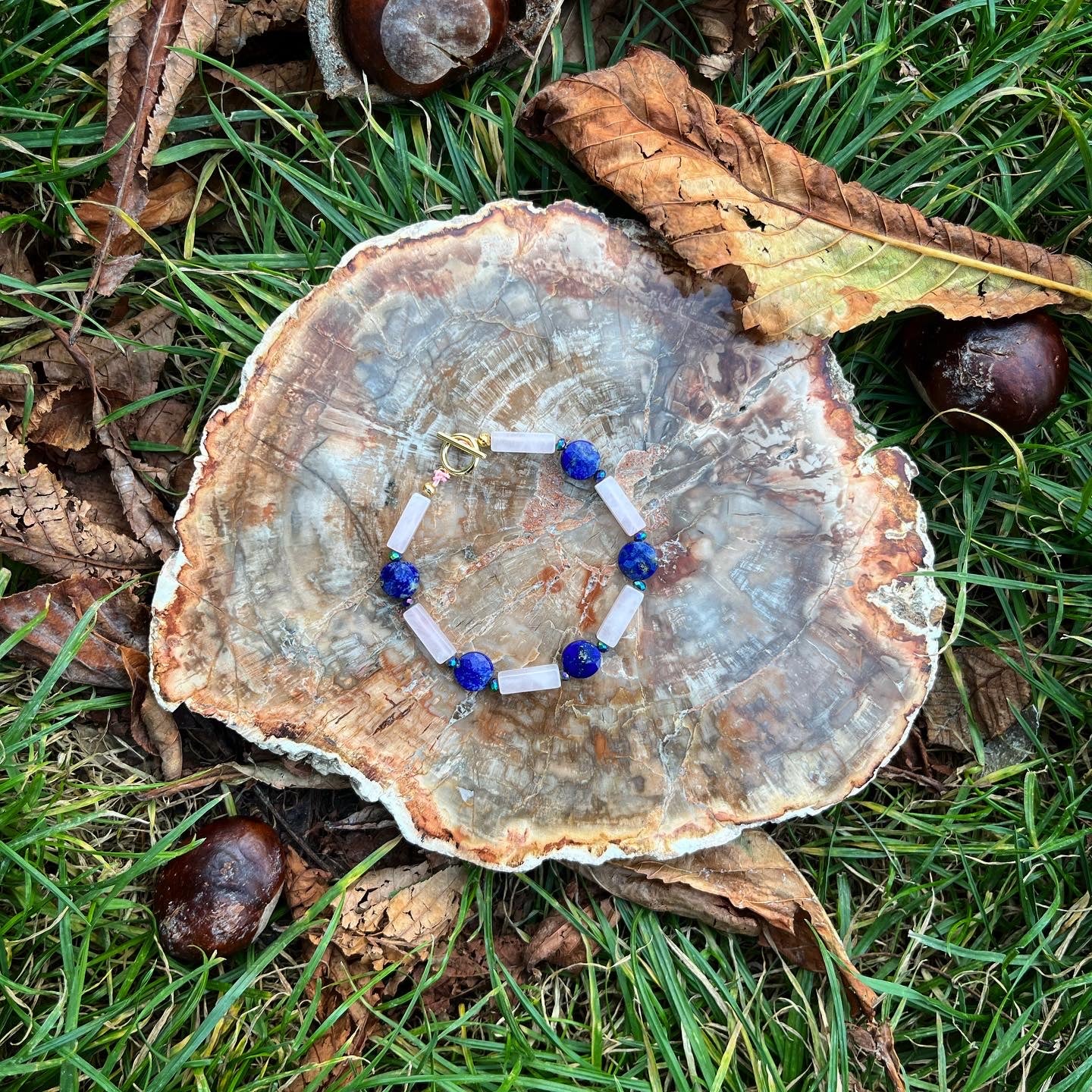 bracelet Sirène en quartz rose et lapis-lazuli🧜‍♀️💗💙