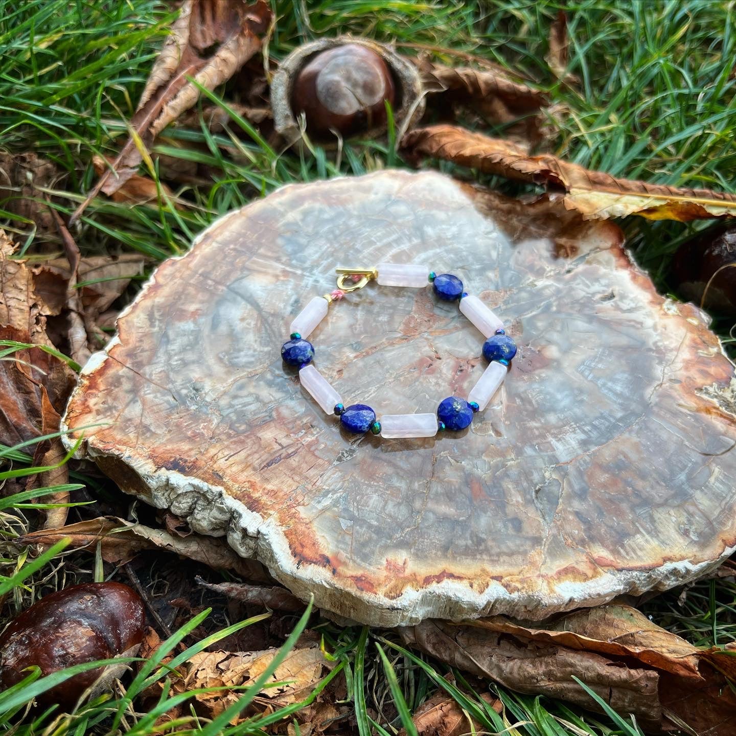 bracelet Sirène en quartz rose et lapis-lazuli🧜‍♀️💗💙