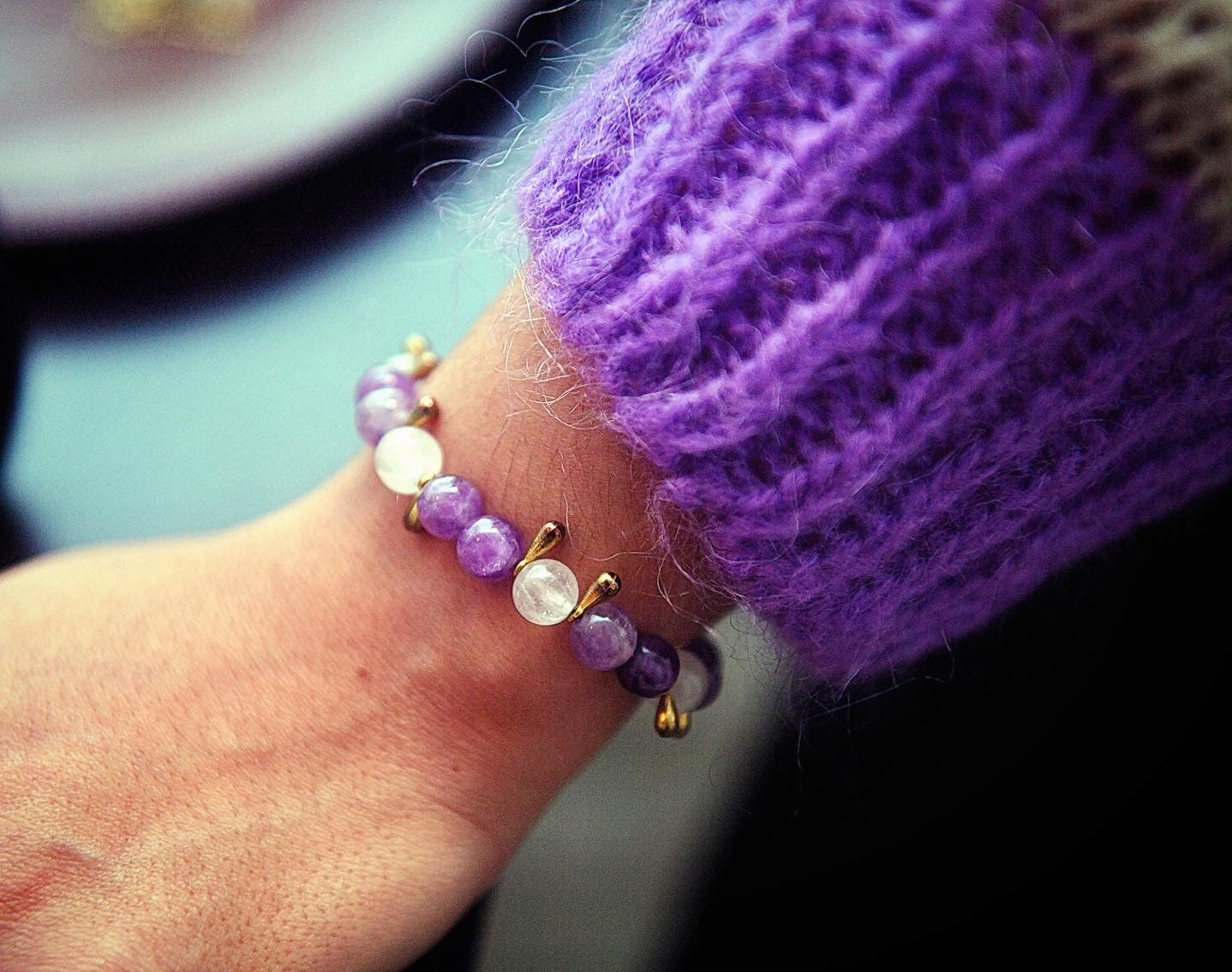 bracelet féminin sur mesure 🌸 : en quartz rose 💗 et améthyste 💜