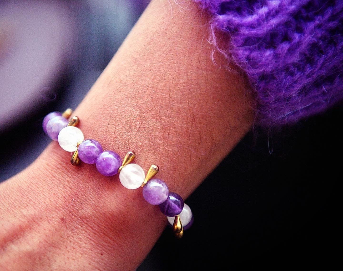 bracelet féminin sur mesure 🌸 : en quartz rose 💗 et améthyste 💜